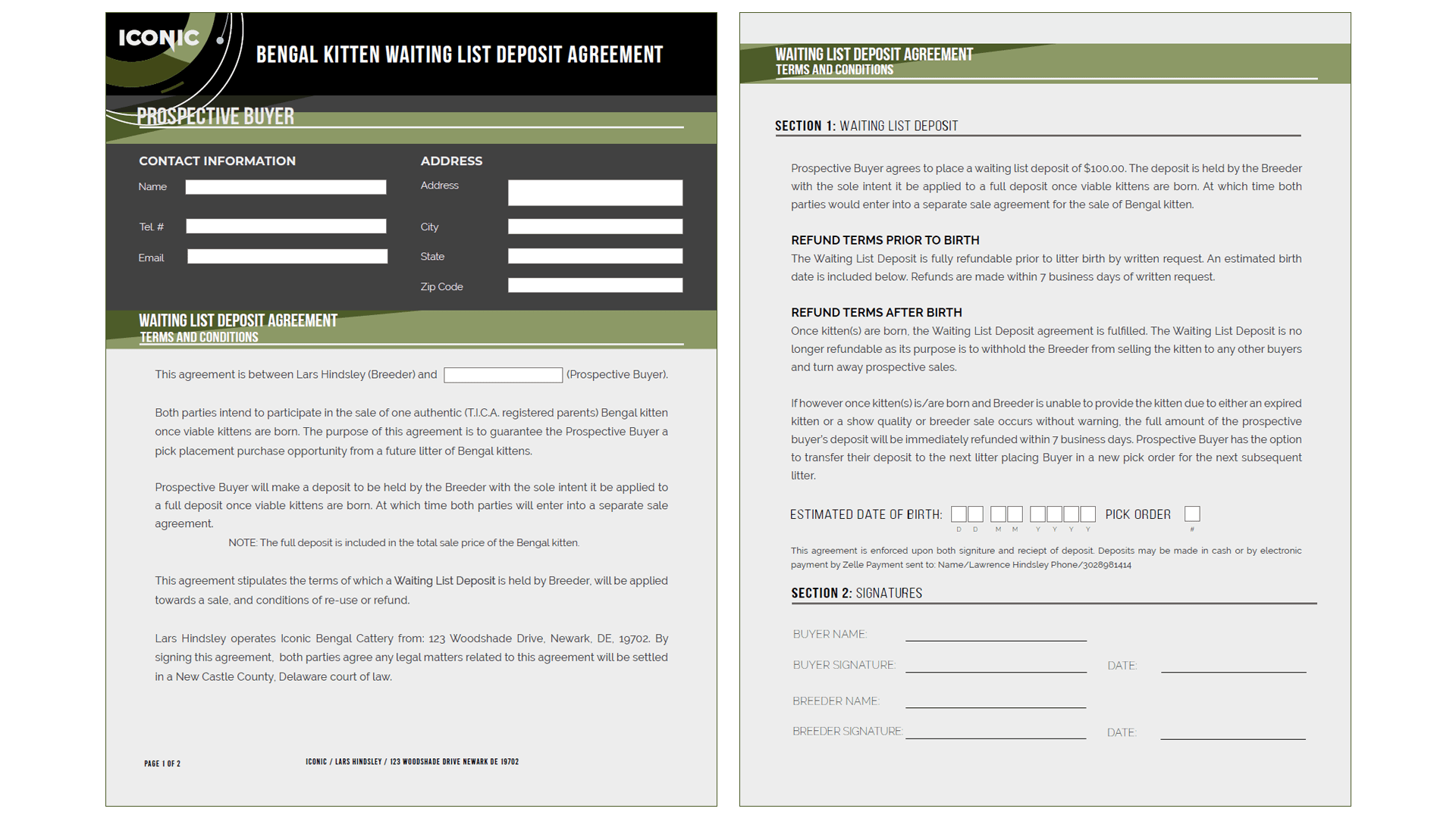 Iconic Bengal Cat Breeders Kitten Waiting List Deposit Agreement Image